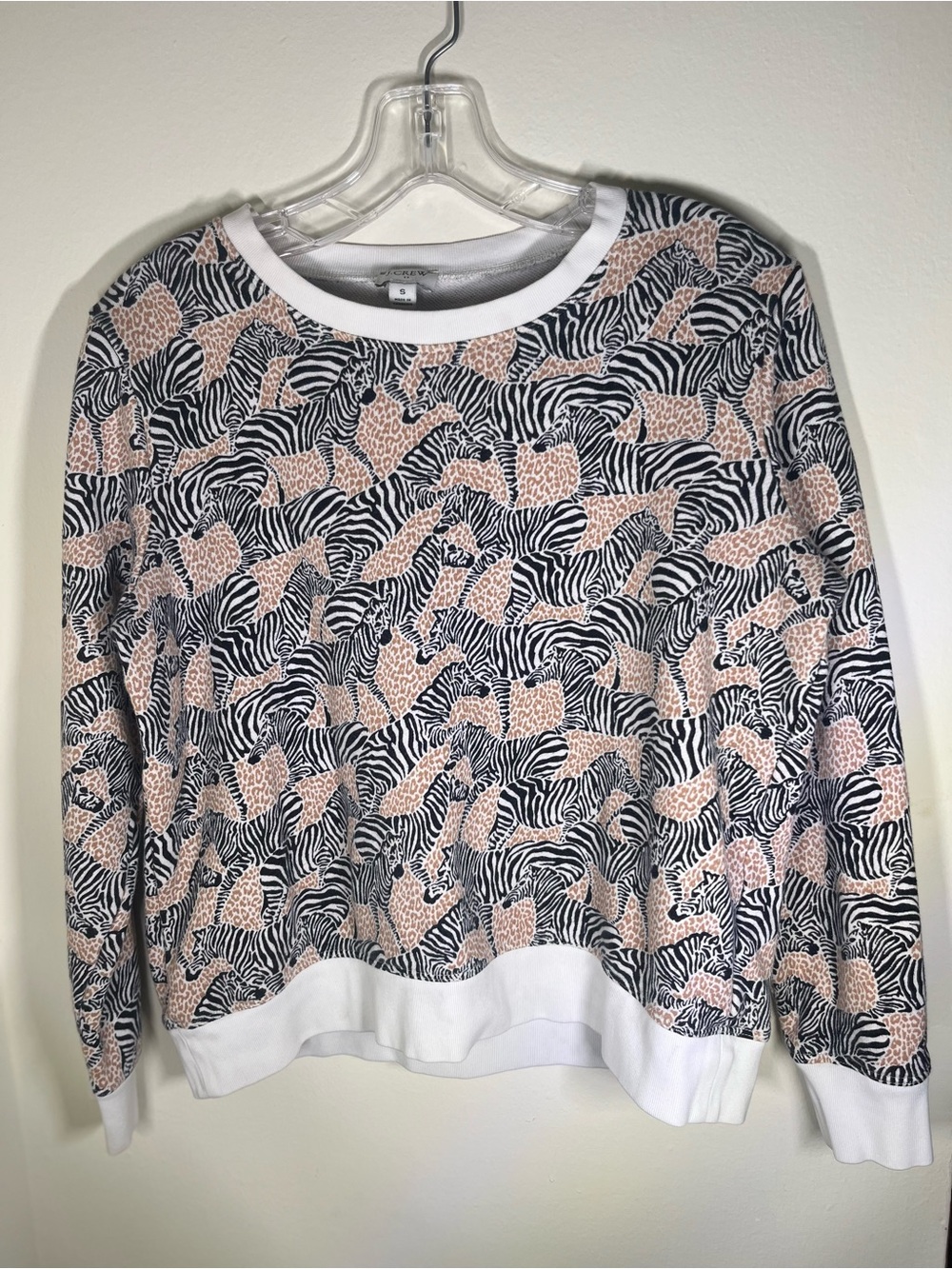 J. Crew Pink and Black Zebra-Print Crewneck Sweatshirt